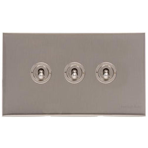 Winchester Range Satin Nickel Switches & Sockets, W05 - 3 Gang Toggle Switch by Heritage Brass By M-Marcus