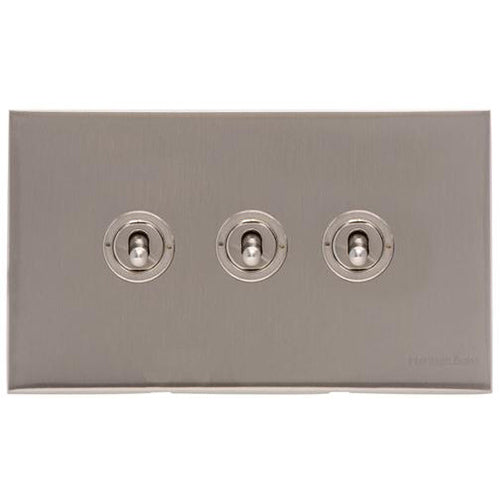 Winchester Range Satin Nickel Switches & Sockets, W05 - 3 Gang Toggle Switch by Heritage Brass By M-Marcus