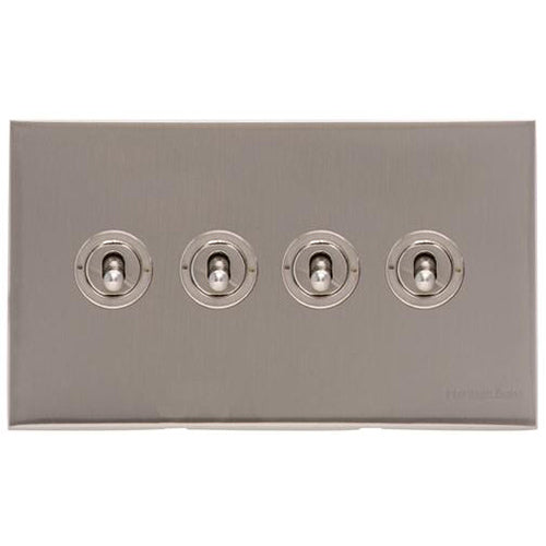 Winchester Range Satin Nickel Switches & Sockets, W05 - 4 Gang Toggle Switch by Heritage Brass By M-Marcus