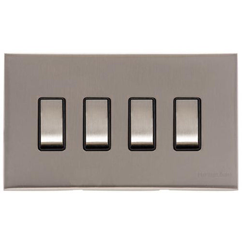 Winchester Range Satin Nickel Switches & Sockets, W05 - 4 Gang Rocker Switch by Heritage Brass By M-Marcus
