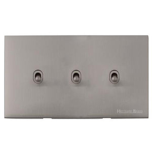 Windsor Range Satin Nickel Switches & Sockets, WN5 - 3 Gang Stockholm Toggle by Heritage Brass By M-Marcus