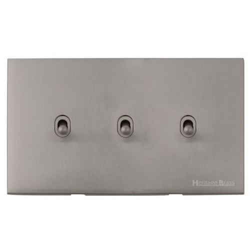 Windsor Range Satin Nickel Switches & Sockets, WN5 - 3 Gang Stockholm Toggle by Heritage Brass By M-Marcus