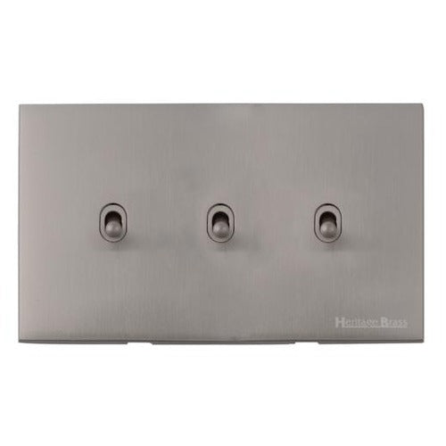 Windsor Range Satin Nickel Switches & Sockets, WN5 - 3 Gang Stockholm Toggle by Heritage Brass By M-Marcus