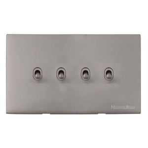 Windsor Range Satin Nickel Switches & Sockets, WN5 - 4 Gang Stockholm Toggle by Heritage Brass By M-Marcus