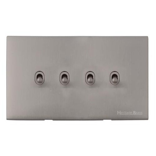 Windsor Range Satin Nickel Switches & Sockets, WN5 - 4 Gang Stockholm Toggle by Heritage Brass By M-Marcus