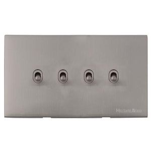 Windsor Range Satin Nickel Switches & Sockets, WN5 - 4 Gang Stockholm Toggle by Heritage Brass By M-Marcus