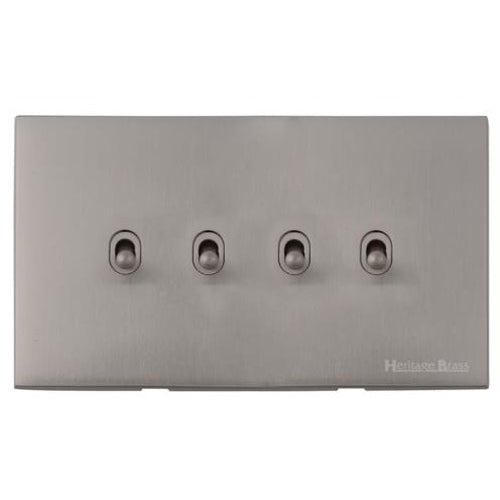 Windsor Range Satin Nickel Switches & Sockets, WN5 - 4 Gang Stockholm Toggle by Heritage Brass By M-Marcus