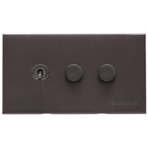 Winchester Range Matt Bronze Switches & Sockets, W09 - 3G Mixed Toggle Dimmer Switch 1xToggle 2xTED by Heritage Brass By M-Marcus