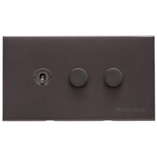 Winchester Range Matt Bronze Switches & Sockets, W09 - 3G Mixed Toggle Dimmer Switch 1xToggle 2xTED by Heritage Brass By M-Marcus