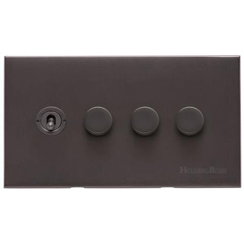 Winchester Range Matt Bronze Switches & Sockets, W09 - 4G Mixed Toggle Dimmer Switch 1xToggle 3xTED by Heritage Brass By M-Marcus