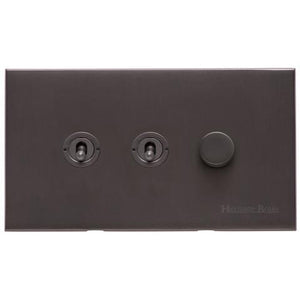 Winchester Range Matt Bronze Switches & Sockets, W09 - 3G Mixed Toggle Dimmer Switch 2xToggle 1xTED by Heritage Brass By M-Marcus