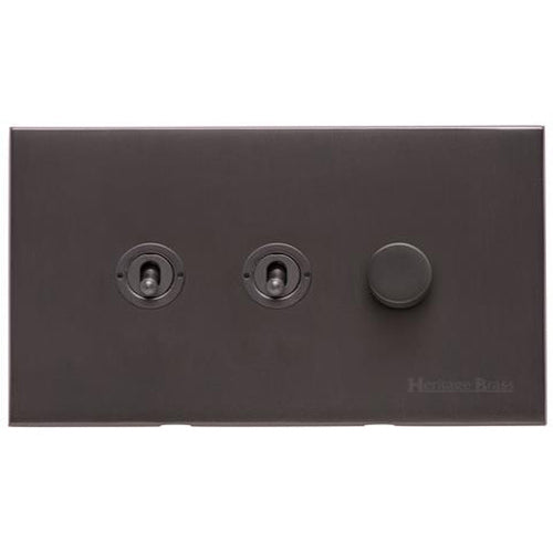 Winchester Range Matt Bronze Switches & Sockets, W09 - 3G Mixed Toggle Dimmer Switch 2xToggle 1xTED by Heritage Brass By M-Marcus