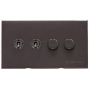 Winchester Range Matt Bronze Switches & Sockets, W09 - 4G Mixed Toggle Dimmer Switch 2xToggle 2xTED by Heritage Brass By M-Marcus