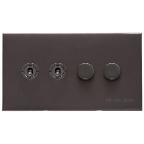 Winchester Range Matt Bronze Switches & Sockets, W09 - 4G Mixed Toggle Dimmer Switch 2xToggle 2xTED by Heritage Brass By M-Marcus