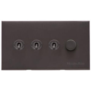 Winchester Range Matt Bronze Switches & Sockets, W09 - 4G Mixed Toggle Dimmer Switch 3xToggle 1xTED by Heritage Brass By M-Marcus
