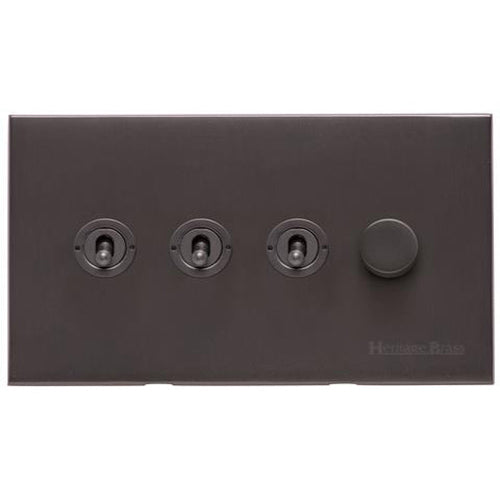 Winchester Range Matt Bronze Switches & Sockets, W09 - 4G Mixed Toggle Dimmer Switch 3xToggle 1xTED by Heritage Brass By M-Marcus