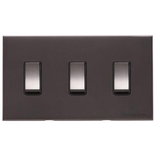 Winchester Range Matt Bronze Switches & Sockets, W09 - 3 Gang Rocker Switch Twin Plate by Heritage Brass By M-Marcus