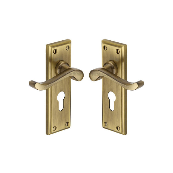 Edwardian Door Handle on Plate by M Marcus - Heritage Brass