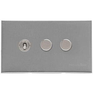 Winchester Range Satin Chrome Silk Switches & Sockets, W35 - 3G Mixed Toggle Dimmer Switch 1xToggle 2xTED by Heritage Brass By M-Marcus