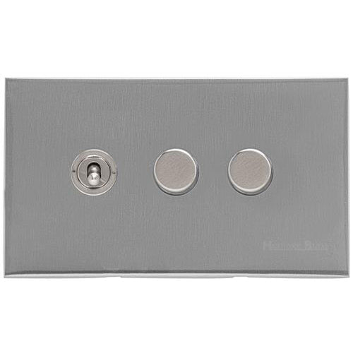 Winchester Range Satin Chrome Silk Switches & Sockets, W35 - 3G Mixed Toggle Dimmer Switch 1xToggle 2xTED by Heritage Brass By M-Marcus