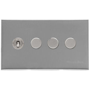 Winchester Range Satin Chrome Silk Switches & Sockets, W35 - 4G Mixed Toggle Dimmer Switch 1xToggle 3xTED by Heritage Brass By M-Marcus