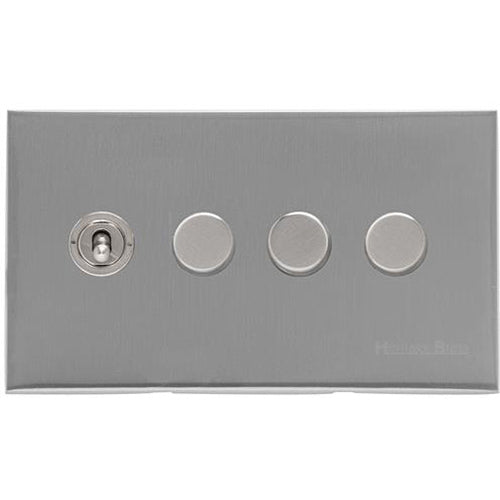 Winchester Range Satin Chrome Silk Switches & Sockets, W35 - 4G Mixed Toggle Dimmer Switch 1xToggle 3xTED by Heritage Brass By M-Marcus