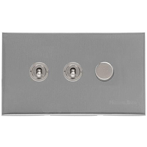 Winchester Range Satin Chrome Silk Switches & Sockets, W35 - 3G Mixed Toggle Dimmer Switch 2xToggle 1xTED by Heritage Brass By M-Marcus