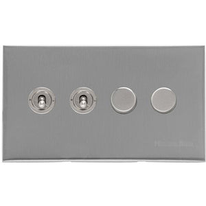 Winchester Range Satin Chrome Silk Switches & Sockets, W35 - 4G Mixed Toggle Dimmer Switch 2xToggle 2xTED by Heritage Brass By M-Marcus
