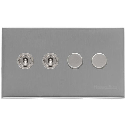 Winchester Range Satin Chrome Silk Switches & Sockets, W35 - 4G Mixed Toggle Dimmer Switch 2xToggle 2xTED by Heritage Brass By M-Marcus
