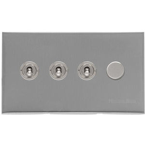 Winchester Range Satin Chrome Silk Switches & Sockets, W35 - 4G Mixed Toggle Dimmer Switch 3xToggle 1xTED by Heritage Brass By M-Marcus