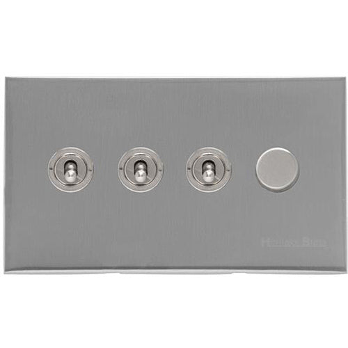 Winchester Range Satin Chrome Silk Switches & Sockets, W35 - 4G Mixed Toggle Dimmer Switch 3xToggle 1xTED by Heritage Brass By M-Marcus