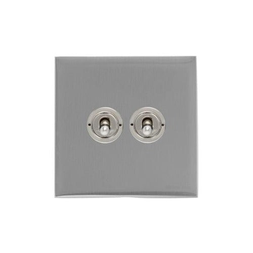 Windsor Range Satin Chrome Silk Switches & Sockets, WN35 - 2 Gang Toggle Switch by Heritage Brass By M-Marcus