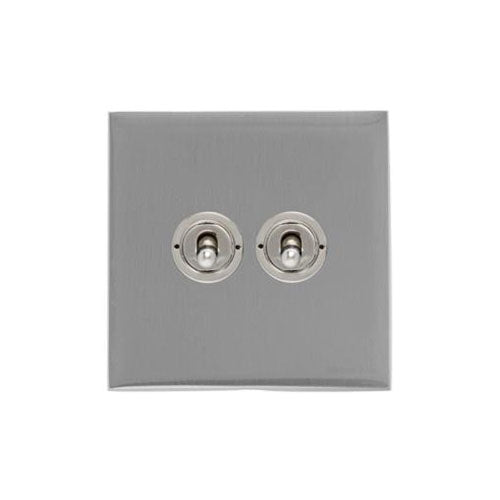 Windsor Range Satin Chrome Silk Switches & Sockets, WN35 - 2 Gang Toggle Switch by Heritage Brass By M-Marcus