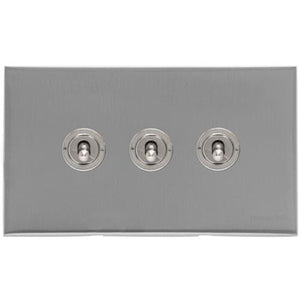 Winchester Range Satin Chrome Silk Switches & Sockets, W35 - 3 Gang Toggle Switch by Heritage Brass By M-Marcus