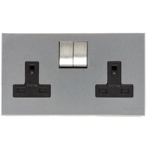 Winchester Range Satin Chrome Silk Switches & Sockets, W35 - Double Socket (13 Amp) by Heritage Brass By M-Marcus