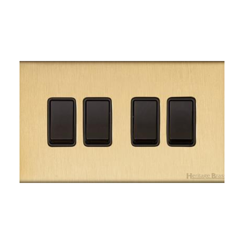 Windsor Range Matt Brass Switches & Sockets, WN40 - 4 Gang Rocker Switch by Heritage Brass By M-Marcus