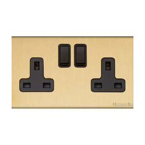 Windsor Range Matt Brass Switches & Sockets, WN40 - Double Socket (13 Amp) by Heritage Brass By M-Marcus
