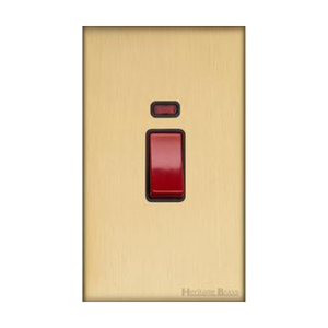 Windsor Range Matt Brass Switches & Sockets, WN40 - 45A DP Cooker Switch with Neon (tall plate) by Heritage Brass By M-Marcus