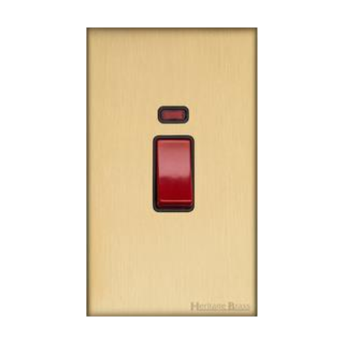 Windsor Range Matt Brass Switches & Sockets, WN40 - 45A DP Cooker Switch with Neon (tall plate) by Heritage Brass By M-Marcus