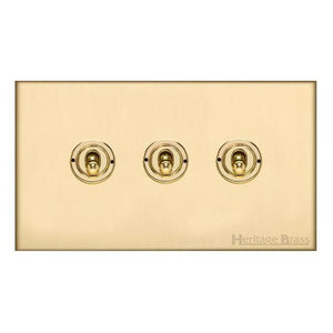 Windsor Range Matt Brass Switches & Sockets, WN40 - 3 Gang Toggle Switch by Heritage Brass By M-Marcus