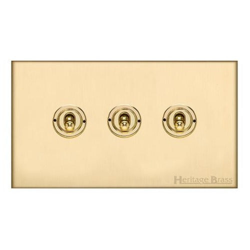 Windsor Range Matt Brass Switches & Sockets, WN40 - 3 Gang Toggle Switch by Heritage Brass By M-Marcus