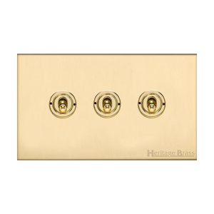 Windsor Range Matt Brass Switches & Sockets, WN40 - 3 Gang Toggle Switch by Heritage Brass By M-Marcus