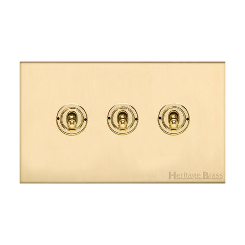 Windsor Range Matt Brass Switches & Sockets, WN40 - 3 Gang Toggle Switch by Heritage Brass By M-Marcus