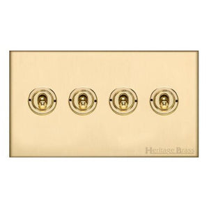 Windsor Range Matt Brass Switches & Sockets, WN40 - 4 Gang Toggle Switch by Heritage Brass By M-Marcus