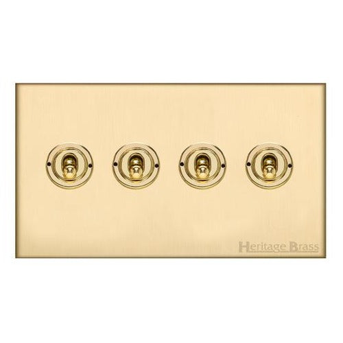 Windsor Range Matt Brass Switches & Sockets, WN40 - 4 Gang Toggle Switch by Heritage Brass By M-Marcus