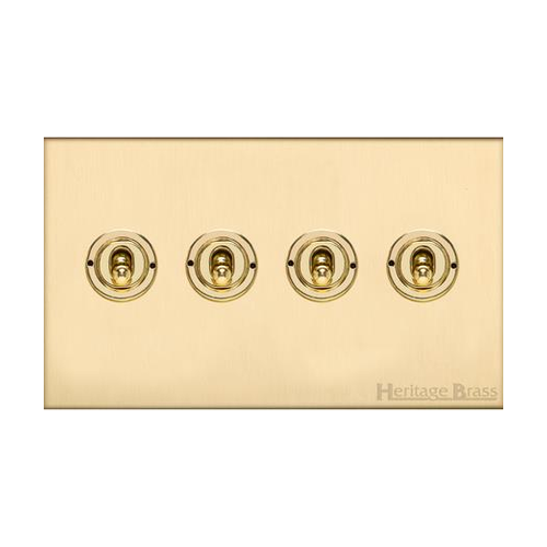 Windsor Range Matt Brass Switches & Sockets, WN40 - 4 Gang Toggle Switch by Heritage Brass By M-Marcus