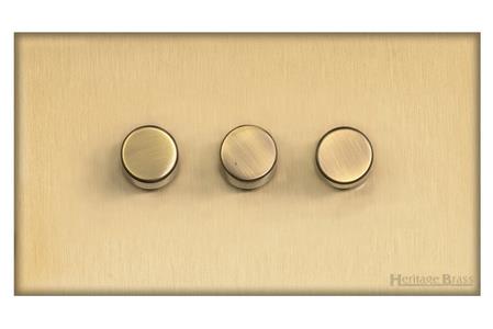 Windsor Range Matt Brass Switches & Sockets, WN40 - 3 Gang TED Dimmer (Compatible with LED Lamps) by Heritage Brass By M-Marcus