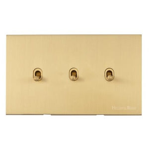 Windsor Range Matt Brass Switches & Sockets, WN40 - 3 Gang Stockholm Toggle by Heritage Brass By M-Marcus