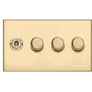 Winchester Range Satin Brass Switches & Sockets, W44 - 4G Mixed Toggle Dimmer Switch 1xToggle 3xTED by Heritage Brass By M-Marcus