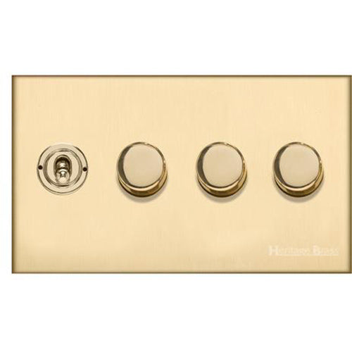 Winchester Range Satin Brass Switches & Sockets, W44 - 4G Mixed Toggle Dimmer Switch 1xToggle 3xTED by Heritage Brass By M-Marcus